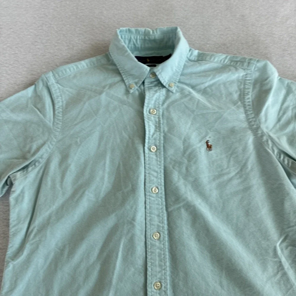 Polo Ralph Lauren Classic Fit Short Sleeve Chambray Shirt Aqua Teal Flesh Pony